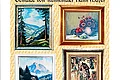 Panoramaseite Stadtzeitung 16.07.2021: Gemälde von Kunstmaler Hans Mayer Sechs gerahmte Gemälde von Kunstmaler Hans Mayer, darunter Landschaften, Stillleben, Porträt und Alltagsszenen. Unter den Gemälden der Text: "genehmigte Repros Dr. Dieter Reng"