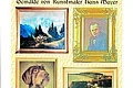 Collage verschiedener Gemälde des Monheimer Kunstmaler Hans Mayer - Bild C Sechs gerahmte Gemälde vom Kunstmaler Hans Mayer, darunter Landschaft, Hund, Porträt, Dorf, Winterlandschaft und Stillleben mit Obst und Blumen. Unter den Gemälden der Text: "genehmigte Repros: Dr. Dieter Reng"