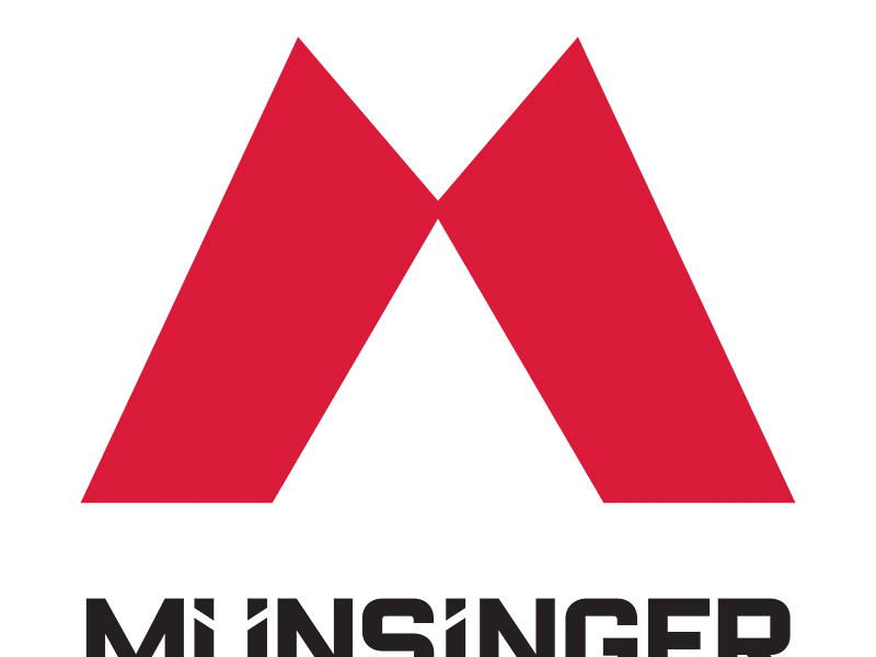 Münsinger Logo mit rotem stilisiertem Buchstaben M über dem Schriftzug „MÜNSINGER.com“ in schwarzer Schrift