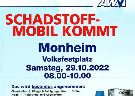 Schadstoffmobil kommt am 29.10.2022 nach Monheim