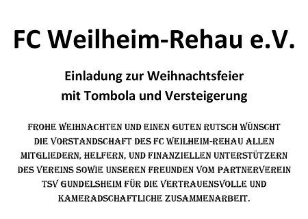 Einladung FC Weilheim - Weihnachtsfeier 17.12.2022