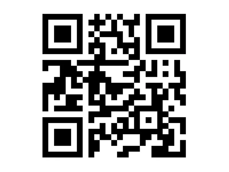 QR-Code mit schwarzem Muster auf weißem Hintergrund, quadratisch angeordnet