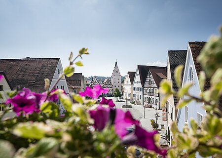 Aussicht aus dem Rathaus auf die Historische Monheimer Innenstadt