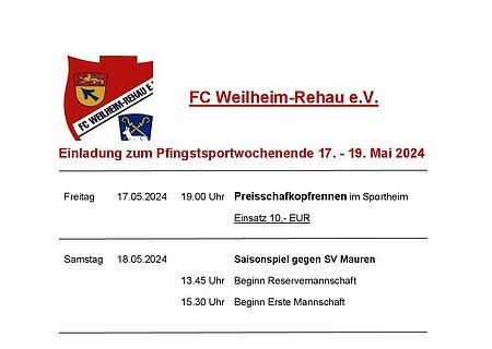 Pfingstsportwochenende mit Festgottesdienst des FC Weilheim-Rehau e.V.