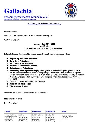 Generalversammlung der FG Gailachia