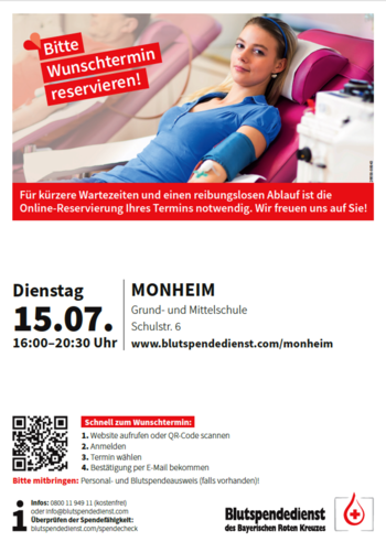Blutspendetermin in Monheim 15.07.2025