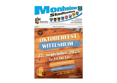 Plakat für das Oktoberfest in Wittesheim am 27. September 2025 um 19 Uhr mit Musik und Oktoberfestbier. Eintritt frei.