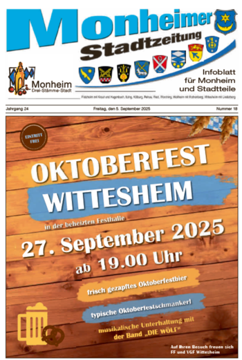 Plakat für das Oktoberfest in Wittesheim am 27. September 2025 um 19 Uhr mit Musik und Oktoberfestbier. Eintritt frei.