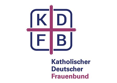Logo des katholischen Deutschen Frauenbundes auf weißem Hintergrund, mit den eingerahmten Buchstaben KDFB in einem Kreuz. Darunter steht Katholischer Deutscher Frauenbund