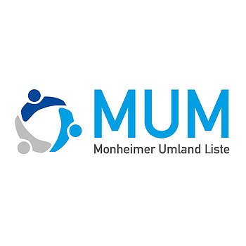 Logo der MUM - Monheimer Umland Liste Logo der Monheimer Fraktion MUM - Monheimer Umland Liste, mit drei stilisierten Figuren in blau und grau. Rechts davon der Text "MUM Monheimer Umland Liste".