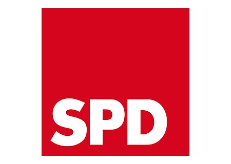Logo der Partei SPD: ein rotes Quadrat mit weißen Buchstaben "SPD" im unteren Bereich.