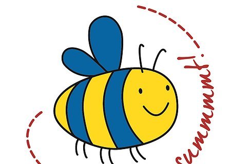Logo vom Partner des Netzwerks "Deutschland summt!", nämlich "Monheim summt!" mit dem gleichnamigen Schriftzug und einer lächelnden gezeichneten blau-gelben Biene. Um die Biene eine gestrichelte Fluglinie.