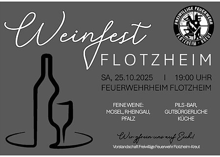 Einladung zum Weinfest in Flotzheim am 25.10.2025 um 19:00 Uhr im Feuerwehrheim Flotzheim.