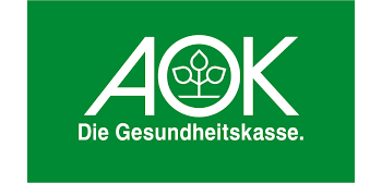 AOK-Logo Grünes Logo mit weißem Text "AOK Die Gesundheitskasse" und einem stilisierten Blatt im Buchstaben "O".