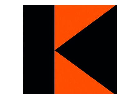 Logo der Kolpingsfamilie: ein stilisierter Buchstabe K in orange in Form von zwei Dreiecken, die in der Mitte aufeinander treffen, auf schwarzem Hintergrund