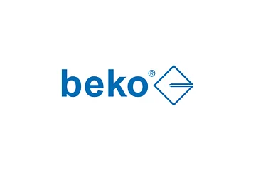 Logo der Firma "beko" in blauer Schrift mit einem nach rechts zeigenden Pfeil in einem Rhombus.