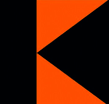 Logo der Kolpingsfamilie: ein stilisierter Buchstabe K in orange in Form von zwei Dreiecken, die in der Mitte aufeinander treffen, auf schwarzem Hintergrund