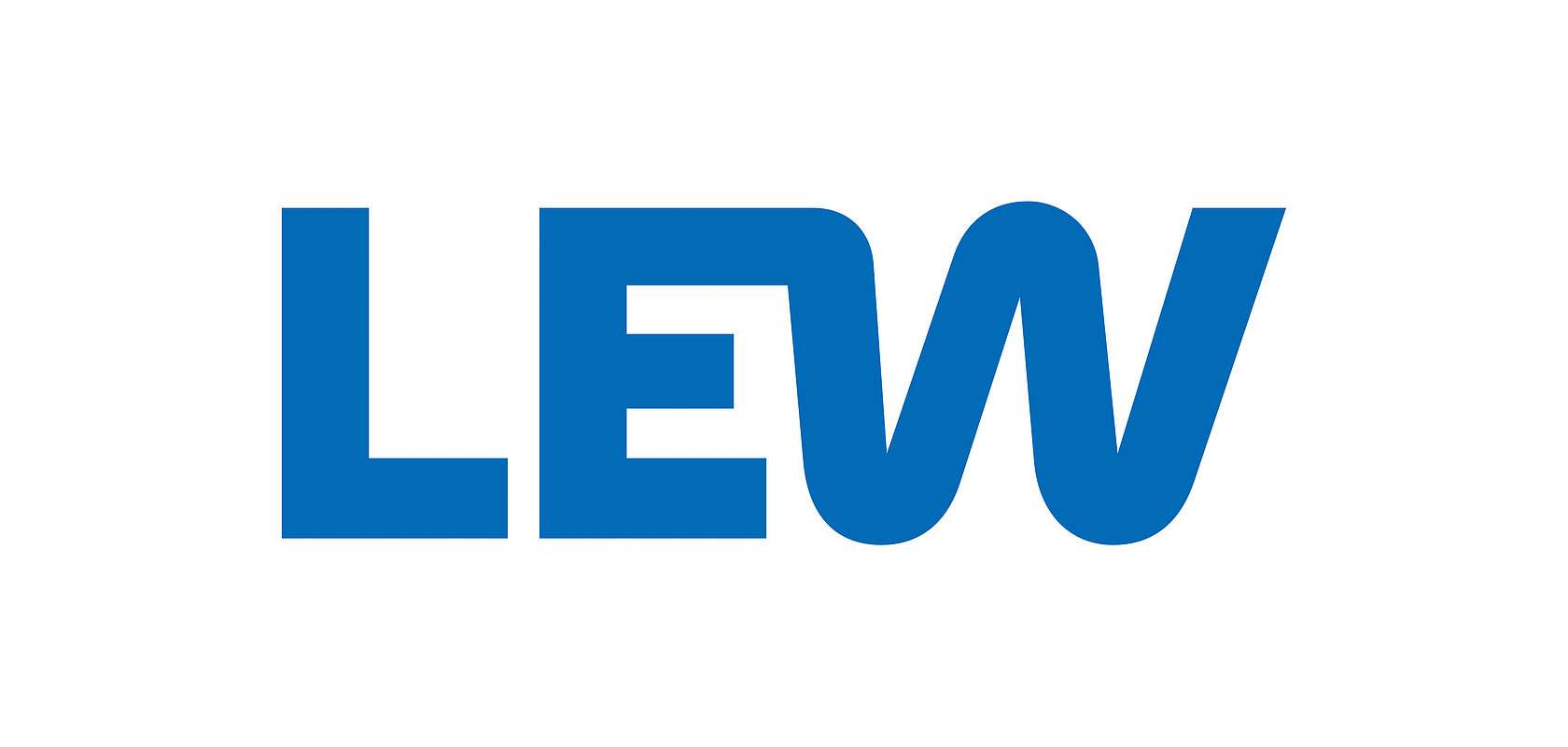 Logo der Lechwerke AG: drei Großbuchstaben L, E und W in blauer Farbe auf weißem Hintergrund.
