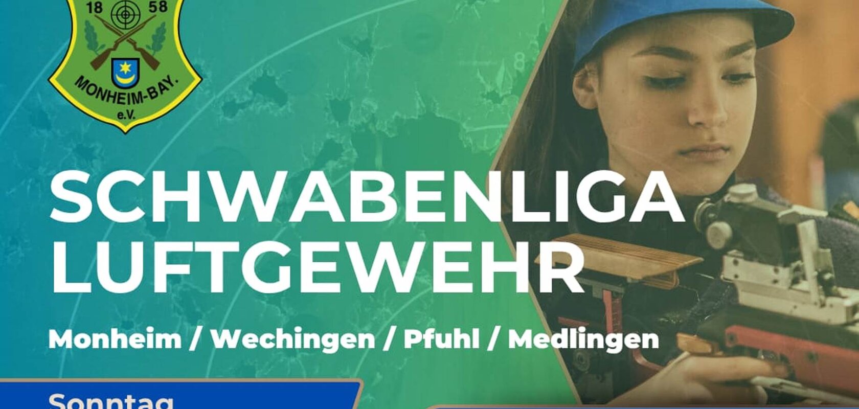 Plakat zur Schwabenliga Luftgewehr am 30.11.2025 von 9:30 bis 17 Uhr im Schützenheim Monheim, Wettkämpfe und Verpflegung.