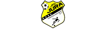 Logo des Fußballvereins JFG Jura Nordschwaben e.V. mit einem Fußball links im Wappen neben dem Schriftzug "JFG JURA" und schwarzer Spieler-Silhouette unten auf weißem Hintergrund. Dazwischen ein schwarzer Balken mit vier weißen Sternen darunter und dem Text "Nordschwaben e.V.".