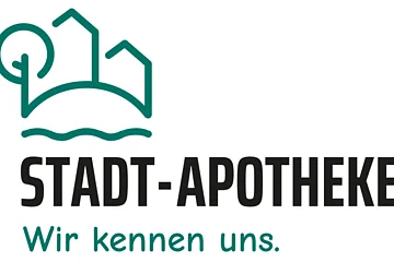 Logo mit stilisierter Stadt, Baum und Wellen, darunter Schriftzug „STADT-APOTHEKE Wir kennen uns.“