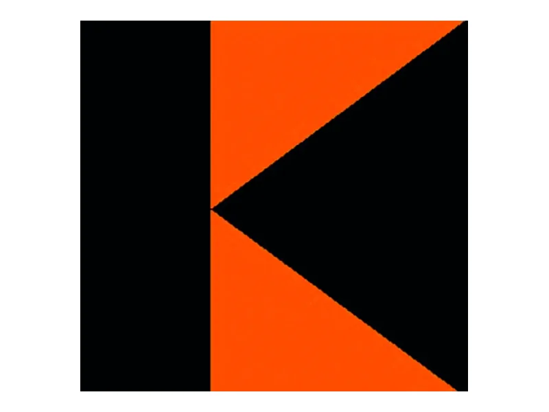 Logo der Kolpingsfamilie: ein stilisierter Buchstabe K in orange in Form von zwei Dreiecken, die in der Mitte aufeinander treffen, auf schwarzem Hintergrund