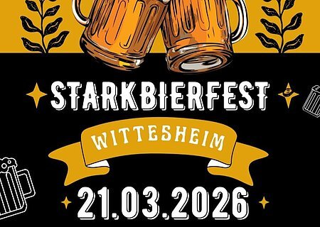 VGF Wittesheim - Starkbierfest 21.03.2026 Einladung zum Starkbierfest Wittesheim am 21.03.2026 mit zwei anstoßenden Bierkrügen und Dekoration.
