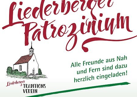 Einladung zum Liederberger Patrozinium mit Terminen und Programm am 16. und 17. Mai 2026, Zeichnung einer Kapelle.
