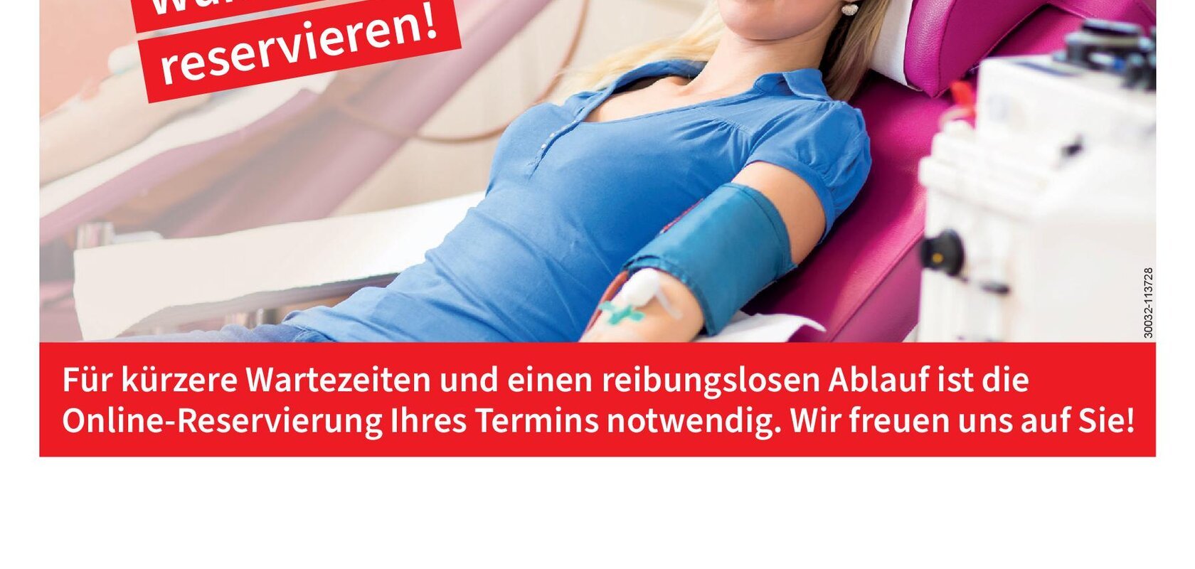 Plakat mit dem Termin zur Blutspende in Monheim am 23.06.2026 von 16 bis 20:30 Uhr, in der Grund- und Mittelschule Monheim, Frau liegt auf Liege und spendet Blut, Text zu Terminreservierung und Blutspendetermin in Monheim.