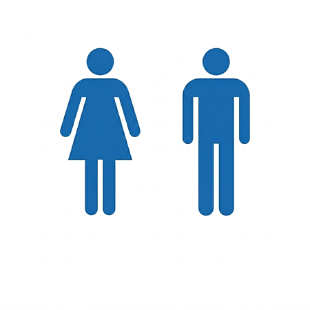 Symbol für Frau und Mann in Blau auf weißem Hintergrund, stilisierte Piktogramme nebeneinander.