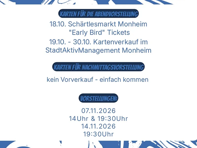Informationen zum Kartenverkauf und Vorstellungstermine zum Kolping-Theater im November 2026 in Monheim.