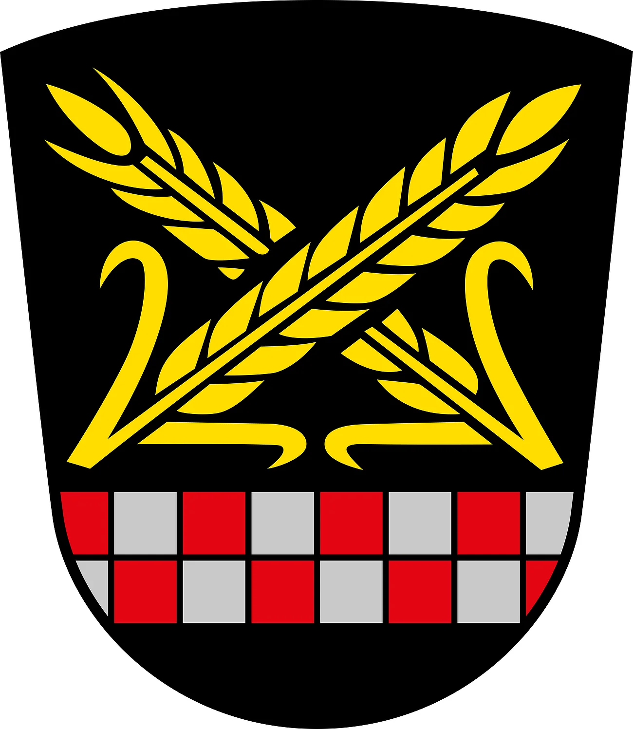 Wappen Itzing Das Wappen des Monheimer Stadtteils Itzing. Wappen mit zwei gekreuzten goldenen Ähren über einem rot-silbernen Schachbrettmuster auf schwarzem Hintergrund.