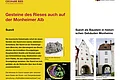 Geopark Infostelle Monheim Gesteine des Rieses auf der Monheimer Alb. Informationen über Suevit, ein Trümmergestein. Bilder von Gebäuden in Monheim mit Suevit. Oben rechts im Eck das Logo der Stadt Monheim, oben links das Logo vom Geopark Ries.