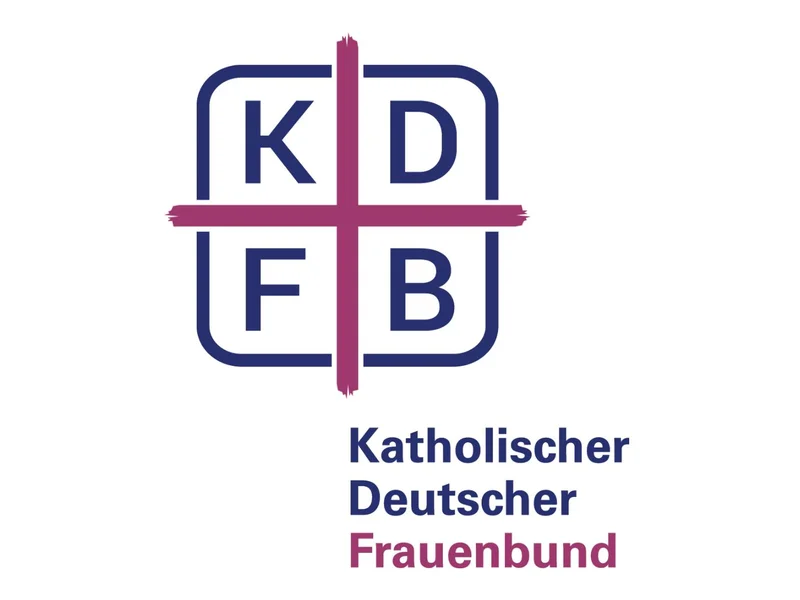 Logo des katholischen Deutschen Frauenbundes auf weißem Hintergrund, mit den eingerahmten Buchstaben KDFB in einem Kreuz. Darunter steht Katholischer Deutscher Frauenbund