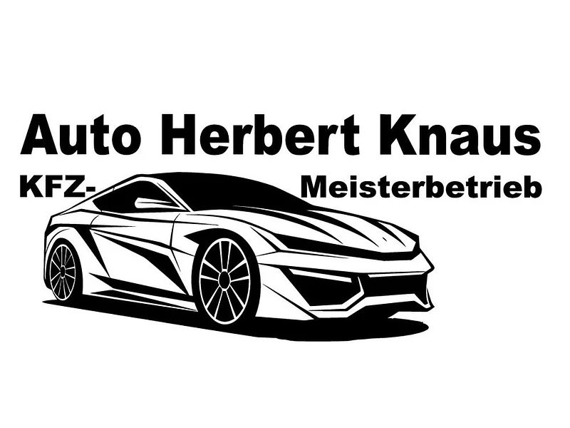 Logo Auto Knaus Logo von KFZ-Werkstatt "Auto Knaus " in Monheim, darauf eine schwarz-weiße Grafik eines Sportwagens mit dem Text „Auto Herbert Knaus KFZ-Meisterbetrieb“ darüber.