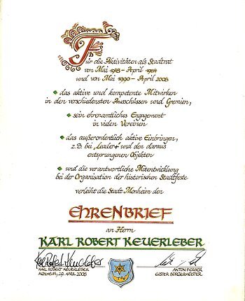 Karl Robert Keuerleber Ehrenbrief Verleihung am 29. April 2008