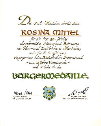 Rosina Mittel Bürgermedaille Verleihung am 16. Januar 2008