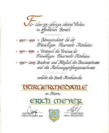 Erich Meyer Bürgermedaille Verleihung am 18. Januar 2006