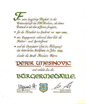 Peter Utjesinovic Bürgermedaille Verleihung am 22. Mai 2007