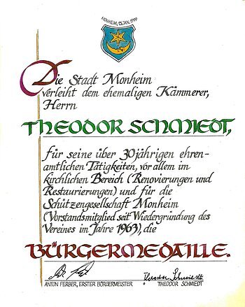 Theodor Schmidt Bürgermedaille Verleihung am 15. Januar 1999