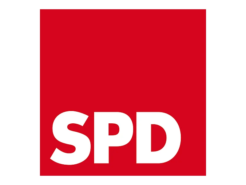 Logo der Partei SPD: ein rotes Quadrat mit weißen Buchstaben "SPD" im unteren Bereich.